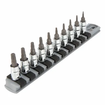TEKTON Socket Set: 1 - 25 Pieces, 1/4 in Drive Size, 10 Pieces, T6 to T30 Tip Size Range - Torx Bit Socket Sets