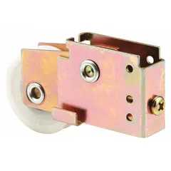 This hanging door roller from PRIME-LINE is designed for use in sliding or bypass door systems. It measures 1-3/4 inches in length and 5/8 inches in width, with a maximum weight capacity of 40 pounds. Suitable for industrial and commercial applications where smooth door operation is required.