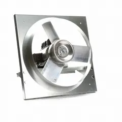 This direct-drive panel exhaust fan features a 16-inch blade driven by a 1/4 hp motor delivering 2883 cfm. It operates on 115/230V AC single-phase power with a single speed. The motor is totally enclosed air-over with Class B insulation, and the frame is galvanized steel with stamped construction. This assembled unit comes without intake guards and is suited for general ventilation in industrial and commercial facilities to remove heat, fumes, or moisture.