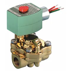 This 2-way/2-position normally open solenoid valve is used for on/off flow control in industrial piping systems. It features a 3/4 in pipe size, 120V AC operation, and a diaphragm and piston actuation mechanism. The coil enclosure is supplied without a junction box.