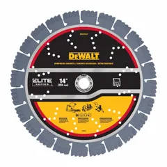 This 14-inch diameter segmented diamond blade is designed for use with a saw to cut masonry and reinforced concrete. The segmented rim enables fast cutting in brick, block, stone, and concrete materials. Suitable for construction and demolition applications.