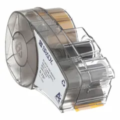 Continuous vinyl label roll cartridge for BMP21-PLUS printer. White matte finish, 3/4 in x 14 ft, for wire gauges 20 AWG to 12 AWG. Requires R4300 ribbon. Used for wire and cable identification in electrical panels, machinery, and industrial wiring.