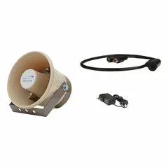 Public address speaker kit for voice paging and background music in commercial or industrial facilities. Suitable for use in schools, warehouses, retail spaces, and offices requiring clear audio coverage.