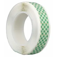 Permanent, double-sided foam tape square made of closed-cell polyethylene foam. White, 3/4 in wide by 3/4 in long, 62.5 mil thick. Used for bonding, mounting, sealing, cushioning, and gap filling in industrial assembly and maintenance applications.