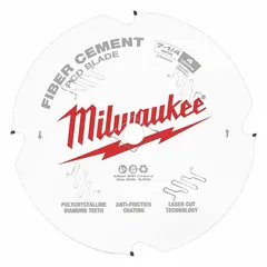 This 7-1/4 in diameter circular saw blade is designed for cutting fiber cement materials such as siding and backer board. It features 4 teeth and a 0.07 in cut width for efficient, chip-free cuts in abrasive materials. The 5/8 in arbor fits compatible circular saws.