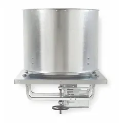 Belt-drive axial upblast roof exhaust fan for clean-air applications. 48-inch blade delivers 28,075 cfm. Powered by a 2 hp ODP motor, single speed, with nameplate voltage of 115/208-230V AC. Suitable for exhausting heat, fumes, and odors from commercial or industrial building interiors.