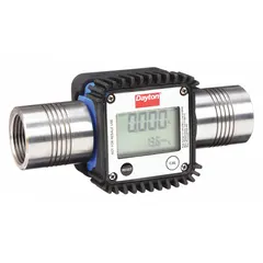 This inline turbine flowmeter with totalizer is designed for water flow measurement. It features an electromagnetic sensing principle, a digital display, and an accuracy of ±1%. The unit has a 1 in FNPT connection and is suitable for monitoring water consumption in industrial processes, irrigation, and facility management.