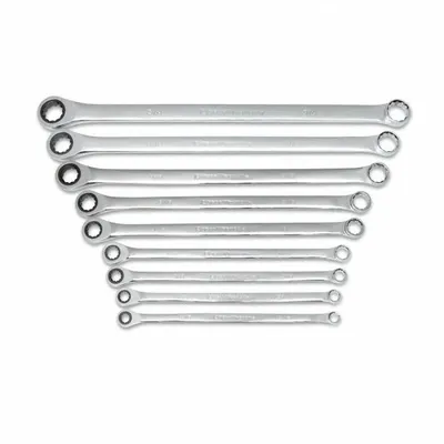 GEARWRENCH Box End Wrench Set: Alloy Steel, Chrome, 9 Tools - SAE, Double End, 12-Point, Ratcheting Box End Wrench Sets
