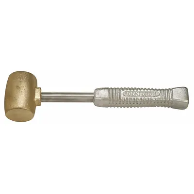 AMERICAN Brass Mallet: Aluminum Handle, Ribbed Grip, 5 lb Head Wt, 2 in Dia - Brass Mallets