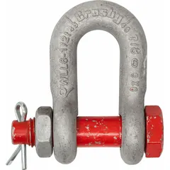Chain shackle for lifting applications, with a working load limit of 19,000 lb and a width between eyes of 1 13/16 in. Silver body color. Used to connect chains, slings, or other rigging hardware in overhead lifting systems.
