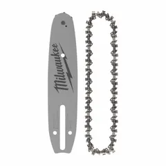 Chain and bar set with 3/8 in pitch, 0.03 in gauge, and 33 drive links. Designed for use with Milwaukee chain saws. Suitable for cutting wood in pruning, limbing, and light felling tasks.
