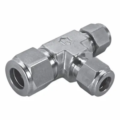 HAM-LET Compression Tee Fitting: 1/2 in OD x 3/8 in OD x 1/2 in OD Fitting Size - Double-Ferrule Stainless Steel Fittings