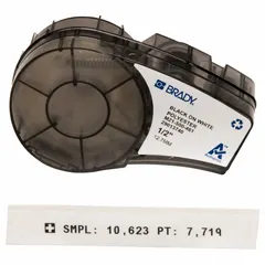 Combined Label and Ribbon Cartridge: 1/2 in, 21 ft, Cryogenic Autoclavable Polyester, Black on White (MPN M21-500-461). Key specifications — Vial/Tube Size: 1.5 mL; Printer Series Compatibility: BMP21-LAB.