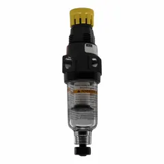 This Parker filter regulator combines a 5 micron filter with a pressure regulator in a single unit. It has a 1/4 in NPT port, 18 scfm flow capacity, and an adjustable outlet pressure range of 0 to 125 psig. The zinc body and nitrile seal suit compressed air systems in industrial environments. The manual drain allows periodic removal of accumulated liquids.