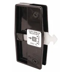 This sliding handle and latch kit is designed for use on sliding screen doors. The kit includes a handle and latch mechanism for securing and operating the door. It measures 4 inches in overall height and 3/4 inch in overall length, with a black unfinished finish.