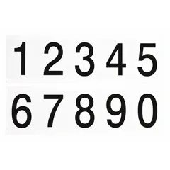 Permanent number label set for outdoor identification of equipment, pipes, panels, and assets. Includes numbers 0 to 9 in a 25-pack with 1 15/16 in black Gothic characters on a white background. Non-reflective, not self-spacing or aligning.