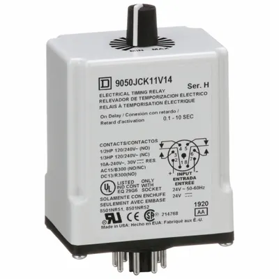 SCHNEIDER Single Function Time Delay Relay: Socket Mounted, 24V AC/DC, 10 A - Socket-Mounted Relays