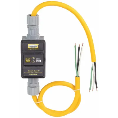 HUBBELL WIRING DEVICE-KELLEMS GFCI: Manual Reset, 2 ft Lg, 10/3, Bare Wire Plug - Inline GFCI Cords