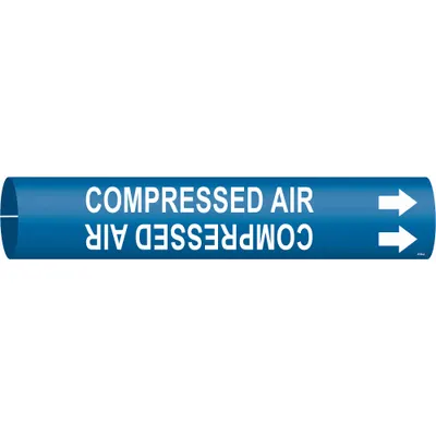 BRADY Pipe Marker: Compressed Air, Blue, White, Fits 3/4 to 1 3/8 in Pipe O.D. - Compressed Air Snap-On Pipe Markers