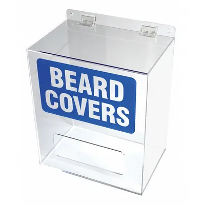 CONDOR Beard Cover Dispenser: Table/Wall, 12 in x 8 in x 15 1/2 in, Acrylic - Hinged Top Dispensers with Text for Bulk Protective Clothing