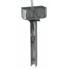 Gray polymer mounting plate for Johnson Controls TE 6001 Series temperature sensors. Includes wallplate adaptor and mounting hardware. Overall dimensions 2 in x 4 in. Supports horizontal or vertical mounting orientation. Used to secure duct temperature sensors in HVAC systems.