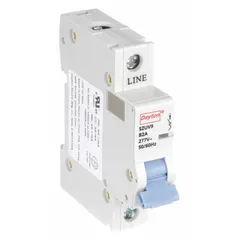 B-curve, 1-pole UL1077 supplementary protector for DIN rail mounting. Rated 2A at 277V AC with a maximum interrupting rating of 5kA. Features screw clamp terminals. Suitable for overcurrent protection in control panels, HVAC equipment, and lighting circuits.