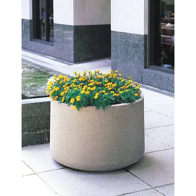 WAUSAU TILE Round Planter Bollard, Beige, 36 in Overall Height - Round Planter Bollards