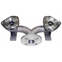 Aluminum inlet manifold with 1 1/2 in inlet size. Designed for distributing fluid or gas evenly to multiple ports in industrial piping systems. Suitable for applications such as HVAC, compressed air, and process equipment requiring reliable flow distribution.