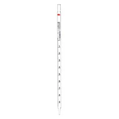 This 10 mL serological pipette is made from borosilicate glass and features 0.1 mL graduation increments. It is non-sterile and not individually wrapped. Suitable for general laboratory liquid handling, including measuring and transferring volumes in cell culture media preparation and reagent dispensing.