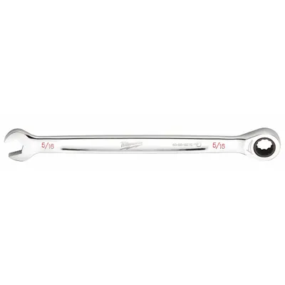 MILWAUKEE Ratcheting Combination Wrench: Chrome Vanadium Steel, Chrome, 5/16 in Head Size - SAE 12-Point Ratcheting Combination Wrenches