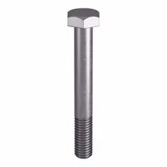 Grade B8 heavy hex bolt made from stainless steel, plain finish, with 1/2"-13 thread size and 4-inch length. Meets ASTM A193 material standards and ASME B18.2.1 dimensional standards. Supplied in a pack of 10 without nut. Suitable for structural applications requiring high strength and corrosion resistance.