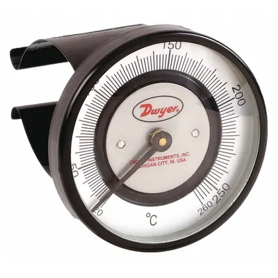 Dwyer Clip Pipe Mount Dial Thermometer: 20°C to 260°C, +/- 2% Accuracy - Clip-On Pipe Surface Temperature Dial Thermometers