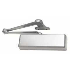 This LCN 4040XP series door closer is a Grade 1 heavy-duty parallel arm-mount unit constructed of aluminum. It features an adjustable spring size 6 and is suitable for interior or exterior use. The closer is ADA compliant and measures 12-1/8 inches in length. Typical applications include controlling door closing on high-traffic commercial or industrial openings.