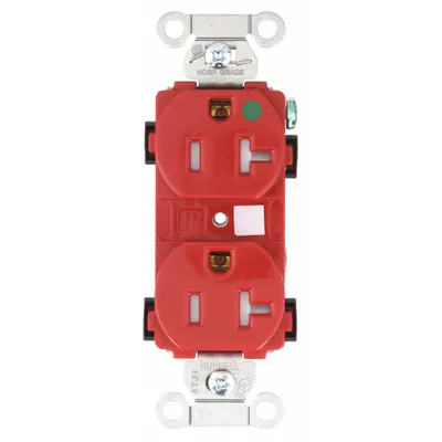 BRYANT Receptacle: Hospital Grade Fed. Spec., Duplex, 5-20R, Red, 125V AC, 20 A - General Purpose Receptacles