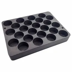 Dry evaporator and concentrator block with 24 positions for 50 mL centrifuge tubes. Overall dimensions: 7 1/8 in length, 5 3/8 in width. Compatible with evaporators for sample concentration in laboratory processes.