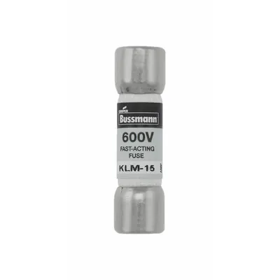 BUSSMANN Fuse: KLM Series, Midget, Fast-Acting, 15 A, 600 V AC, 600 V DC - Fast-Acting Cylindrical Fuses