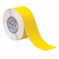 Continuous label roll made of polyvinyl fluoride with a yellow matte finish, designed for outdoor use. Measures 3 inches by 300 feet and is compatible with THT 3" Core Printers. Suitable for durable identification in demanding environments such as pipe marking, safety labels, and asset tags.