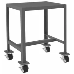 Fully assembled steel-top mobile worktable with a welded frame and powder-coated finish. Features four swivel locking casters with phenolic wheels for mobility and stability. Fixed height design provides a sturdy work surface for assembly, maintenance, and industrial tasks. Overall load capacity of 2,000 lb.