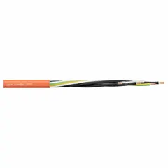 Single-conductor continuous flexing power cable with 16 AWG copper conductor, PVC jacket, and 600 V rating. UL Listed and flame retardant. Suitable for fixed, flexible, and e-chain applications with minimum bend radius factors of 8x, 12x, and 15x outer diameter respectively. No ground conductor included.