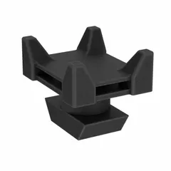 This polyamide cable routing block organizes and routes cables in industrial automation and machine-building applications. It is compatible with Fath and 40 Series framing systems, helping secure wiring along aluminum profiles. The block measures 11 mm x 22 mm x 22 mm, has an unfinished black finish, and uses metric dimensions. Fasteners are not included.