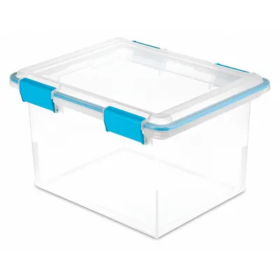 STERILITE Storage Tote: 8 gal, 18 1/2 in x 14 7/8 in x 11 1/8 in, Clear Body Body - Clearview Totes with Latch-On Lids