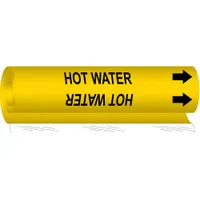 Pipe Marker: Hot Water, Yellow, Black, Fits 1 1/2 to 2 3/8 in Pipe O.D., 1 Pipe Markers, With Arrows (MPN 5707-I)