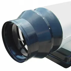 Steel duct adapter, 14 in diameter by 0.03 in thickness, for connecting ductwork to indirect-fired portable oil and kerosene torpedo heaters. Used to direct heated air to targeted areas in construction, warehouse, and industrial settings requiring temporary spot heating.
