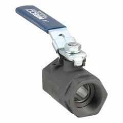 This CHEMTROL manual two-way ball valve features a carbon steel body with FNPT threaded ends for straightforward installation in piping systems. The vented ball design relieves trapped pressure, while the locking lever handle provides secure manual flow control. Suitable for industrial applications requiring reliable shutoff and isolation.