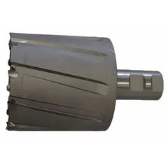 This carbide-tipped annular cutter from SLUGGER BY FEIN has a 1 5/8 in cutter diameter and a 3 7/8 in max cutting depth. It features a bright finish and a Weldon Flat shank for secure tool holding. Designed for cutting tough materials in structural steel fabrication, shipbuilding, and heavy equipment maintenance.