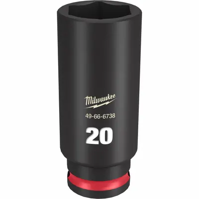 MILWAUKEE Deep Impact Socket: 3/8 in Drive Size, Metric, 20 mm Socket Size, 6-Point - 3/8" Drive Impact Sockets