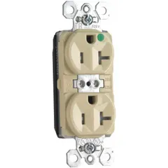 General purpose duplex receptacle rated 20A at 125V AC with NEMA 5-20R configuration, 2-pole/3-wire grounding. Ivory finish. Suitable for use in commercial and institutional settings requiring standard 20A, 125V outlets.