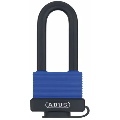 ABUS Padlock: Brass, Unfinished, Blue, Long Shackle, Stainless Steel - Long Shackle Master Keyed Padlocks
