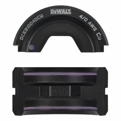 This U-die die set is designed for crimping 4/0 AWG copper cable lugs and connectors. It is intended for use with the DEWALT DCE310 crimper to form secure electrical connections.