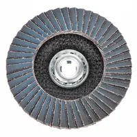 This NORTON Gemini R766 flap disc is a Type 29 high-performance abrasive for all metals. It features a 4-1/2" diameter with a 5/8"-11 connector, zirconia alumina grain, P120 grit, fiberglass backing, and standard density. Used for blending, deburring, and surface preparation on metal surfaces
